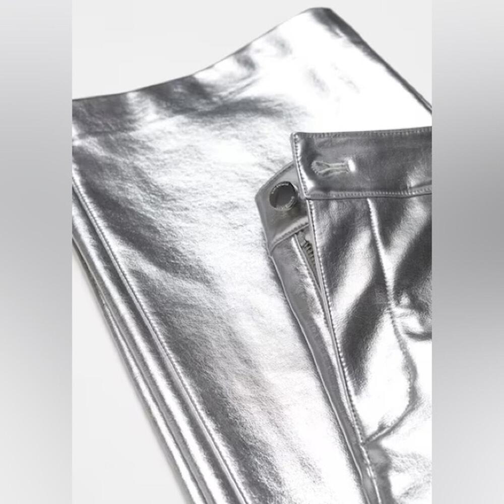 NWT MNG by MANGO SZ 4 Rave Metallic Mid Rise Silver Faux Leather Wide Leg Pants - Picture 6 of 7